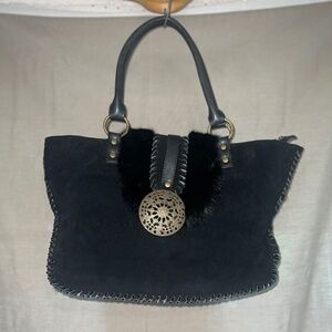 Nicole Lee Leather Suede and Rabbit Fur Purse